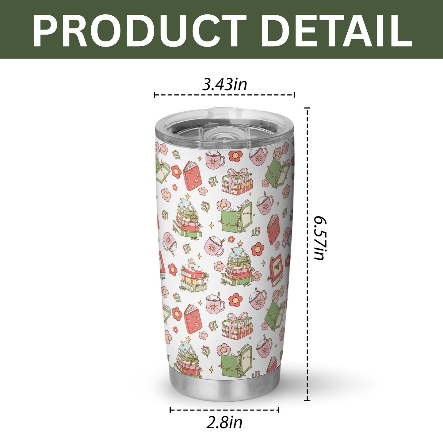 Whimsical Holiday Book Tumbler – 20oz & 40oz Cozy Gift Cup
