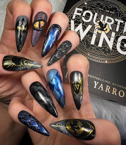 Fourth Wing Dragon Rider Nails | Fantasy Press Ons Inspired by Violet & Xaden
