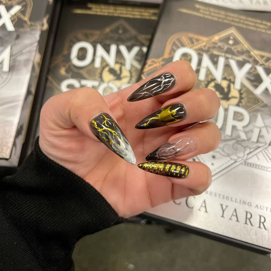 Fourth Wing Onyx Storm Nails | Dragon Lightning Fantasy Press Ons