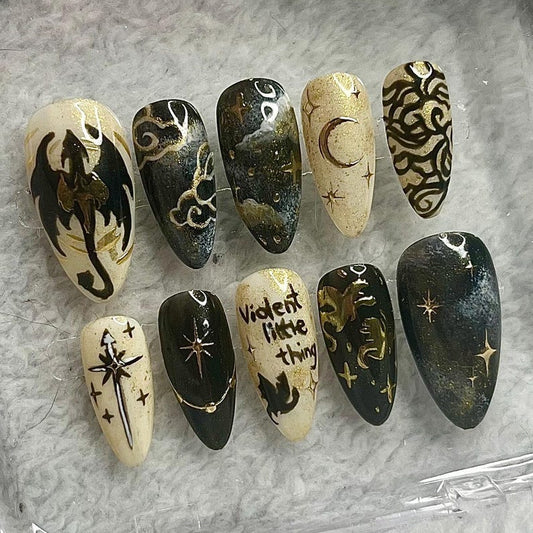 Fourth Wing Dragon Press On Nails | Bookish Fantasy Set