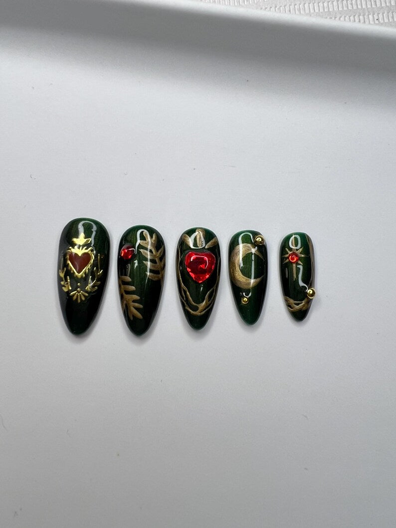 Wicked Forest Press On Nails | Emerald Green Slytherin Set