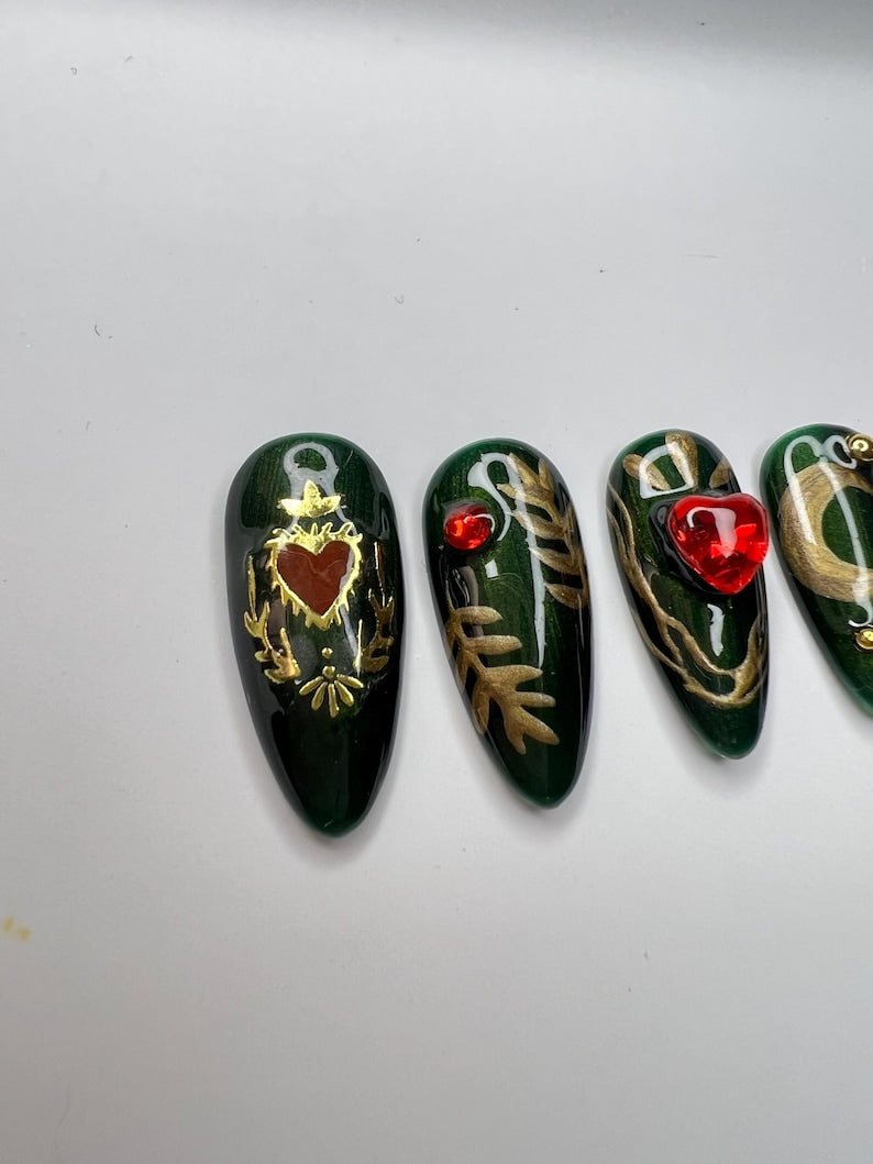 Wicked Forest Press On Nails | Emerald Green Slytherin Set