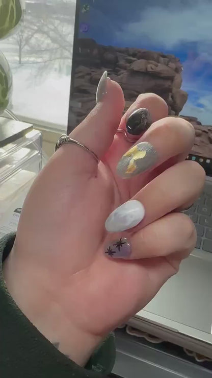Fourth Wing Silver Star Nails | Dragon-Inspired Press Ons